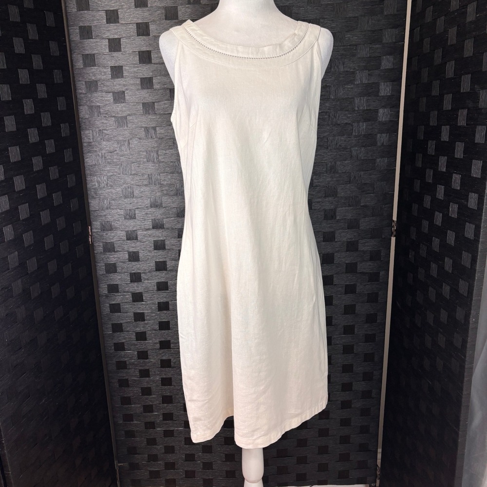 Charlie‎ Paige Linen Blend Shift Dress Womens S White Crochet Trim Grad Bridal